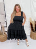 Black Jacquard Checker Print Tiered Midi Dress - Whiskey Skies - DAVI & DANI