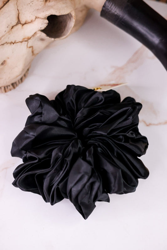 Black Jumbo Satin Sleep Scrunchie - Whiskey Skies - KAXI