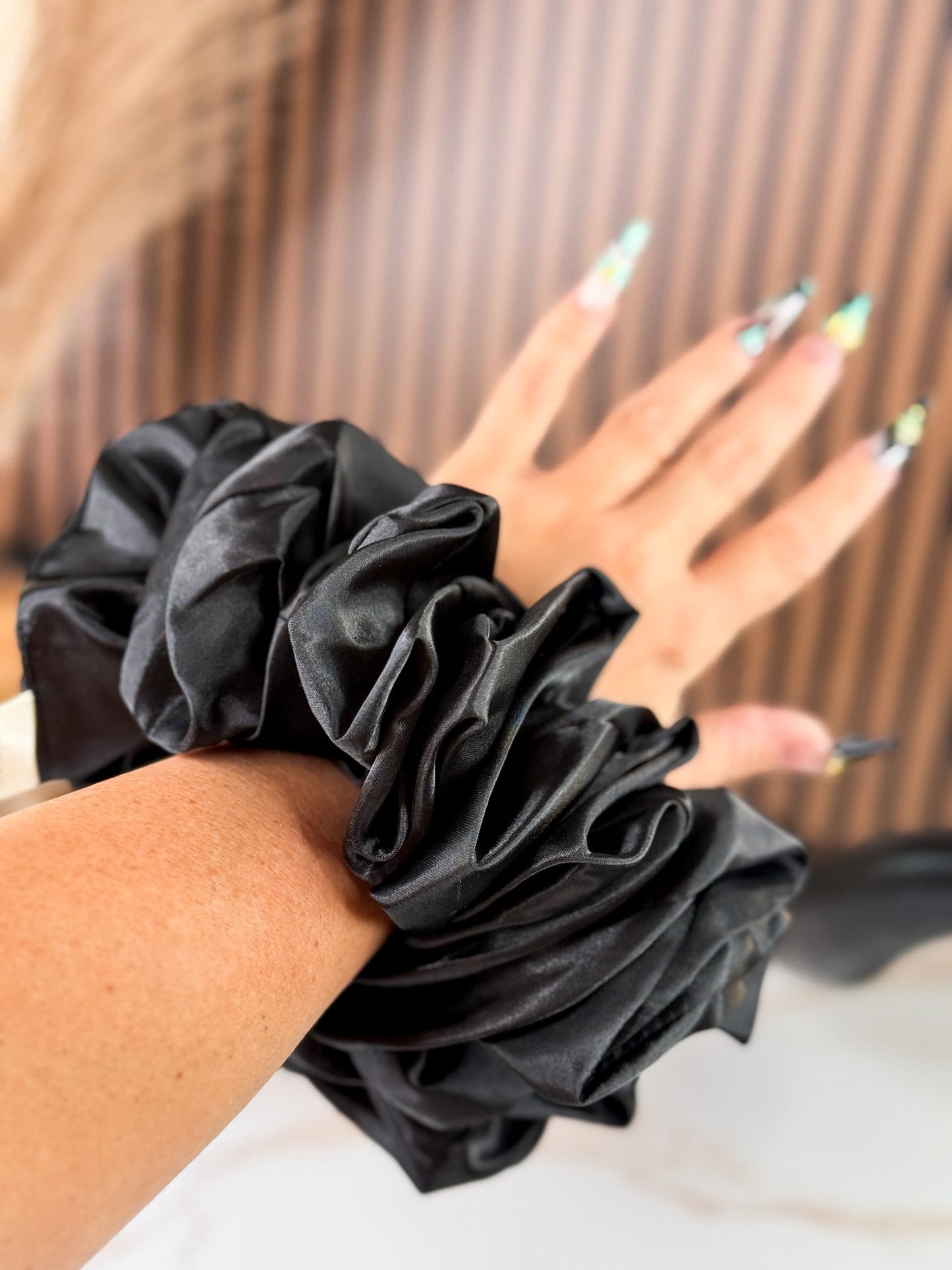 Black Jumbo Satin Sleep Scrunchie - Whiskey Skies - KAXI