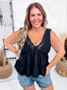 Black Lace Trim Deep V - Neck Tank Top - Whiskey Skies - POL CLOTHING INC.