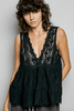 Black Lace Trim Deep V - Neck Tank Top - Whiskey Skies - POL CLOTHING INC.