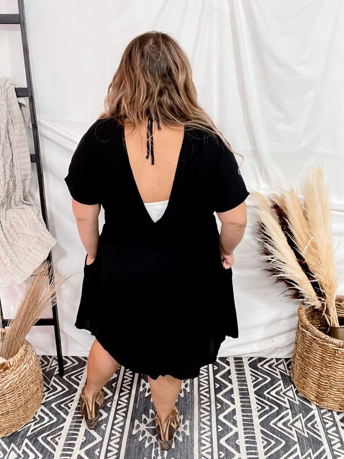 Black Lace Trim Short Sleeve Dress - Whiskey Skies - DAVI & DANI