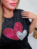 Black Leopard Print Tee With Sequin Heart Appliques - Whiskey Skies - SOUTHERN BELLE