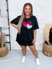 Black Leopard Print Tee With Sequin Heart Appliques - Whiskey Skies - SOUTHERN BELLE