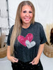 Black Leopard Print Tee With Sequin Heart Appliques - Whiskey Skies - SOUTHERN BELLE
