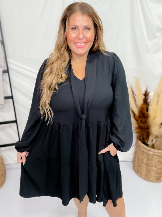 Black Long Sleeve Airflow Tired Dress - Whiskey Skies - ODDI