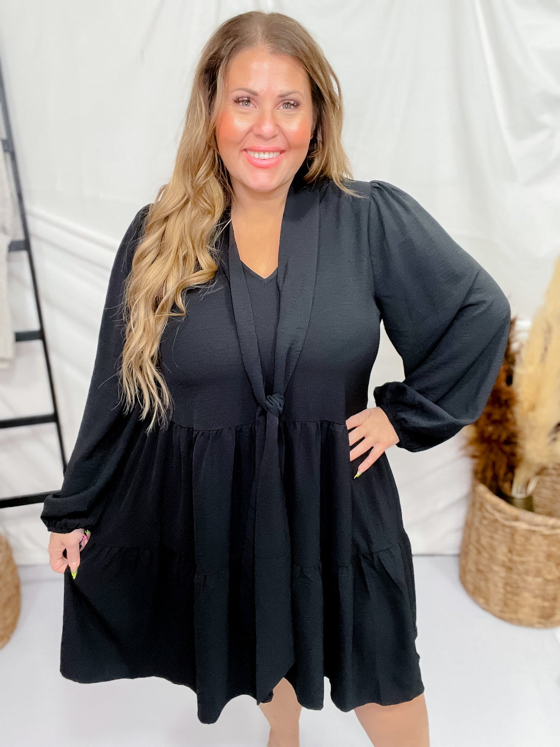 Black Long Sleeve Airflow Tired Dress - Whiskey Skies - ODDI