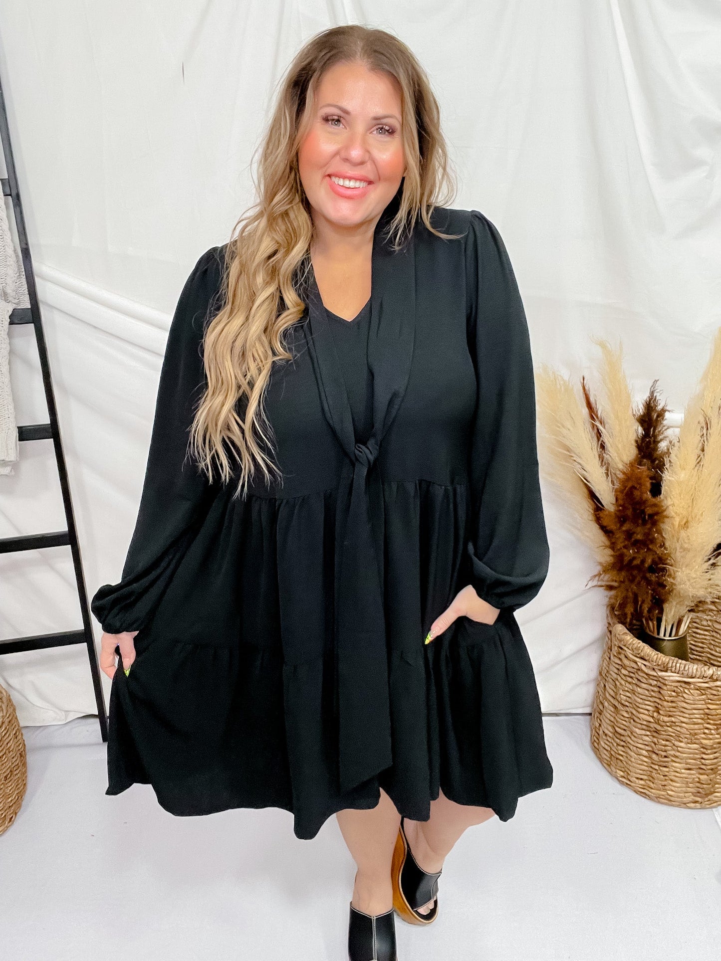 Black Long Sleeve Airflow Tired Dress - Whiskey Skies - ODDI