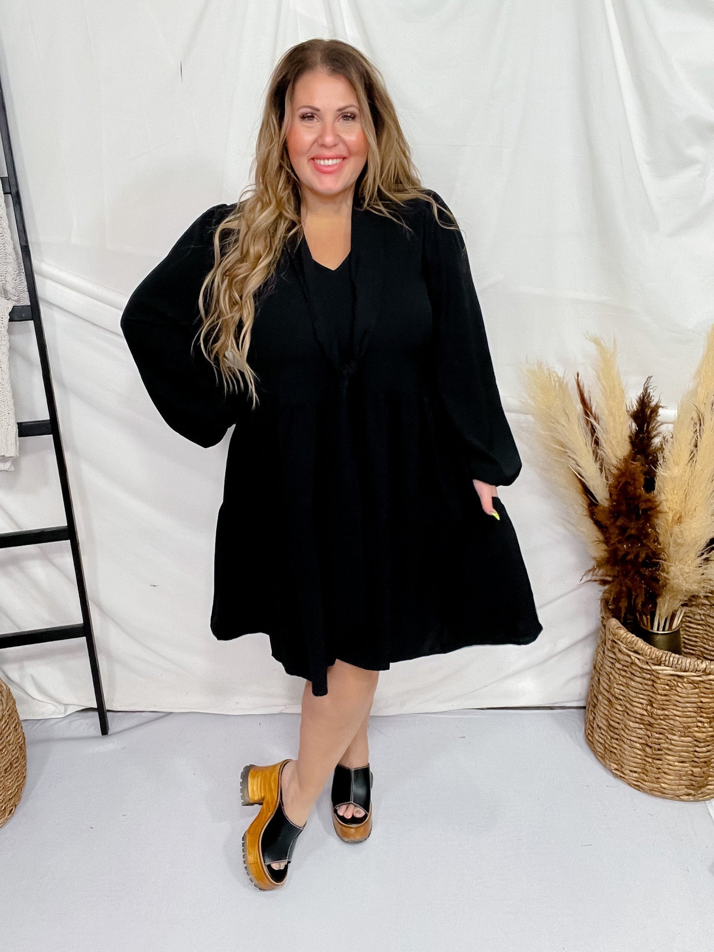 Black Long Sleeve Airflow Tired Dress - Whiskey Skies - ODDI