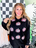 Black Long Sleeve Crew Neck Top W/ Glittery Pumpkin Patches - Whiskey Skies - SOUTHERN GRACE