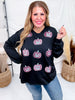 Black Long Sleeve Crew Neck Top W/ Glittery Pumpkin Patches - Whiskey Skies - SOUTHERN GRACE