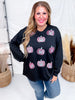 Black Long Sleeve Crew Neck Top W/ Glittery Pumpkin Patches - Whiskey Skies - SOUTHERN GRACE