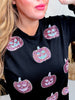 Black Long Sleeve Crew Neck Top W/ Glittery Pumpkin Patches - Whiskey Skies - SOUTHERN GRACE