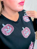 Black Long Sleeve Crew Neck Top W/ Glittery Pumpkin Patches - Whiskey Skies - SOUTHERN GRACE