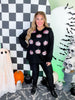 Black Long Sleeve Crew Neck Top W/ Glittery Pumpkin Patches - Whiskey Skies - SOUTHERN GRACE