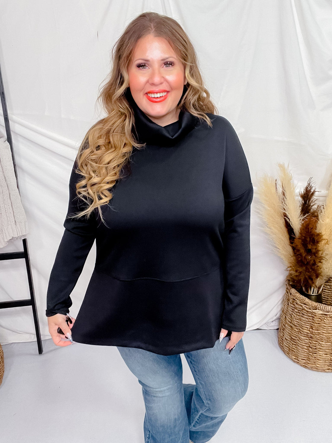 Black Long Sleeve Modal Tunic Top - Whiskey Skies - DEAR SCARLETT