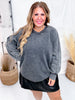 Black Long Sleeve Pullover W/ Pearl Stud Details - Whiskey Skies - WHITE BIRCH