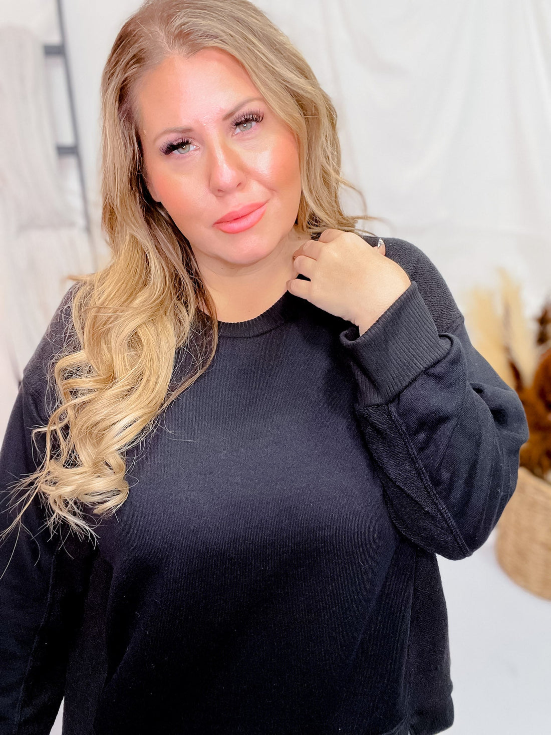 Black Long Sleeve Rounded Neck Sweater - Whiskey Skies - SEW IN LOVE