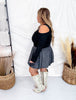Black Long Sleeve Top With Overall Straps - Whiskey Skies - WHITE BIRCH