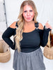 Black Long Sleeve Top With Overall Straps - Whiskey Skies - WHITE BIRCH