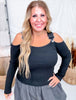Black Long Sleeve Top With Overall Straps - Whiskey Skies - WHITE BIRCH