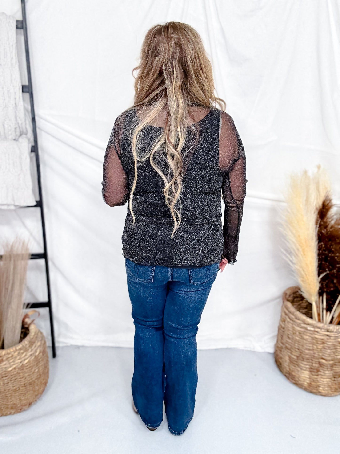 Black Lurex Long Sleeve Mesh Top - Whiskey Skies - SWEET GENERIS