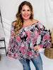 Black & Mauve Paisley Elastic Neckline Nashville Top - Whiskey Skies - DEAR SCARLETT