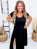 Black Maxi Dress With Cap Sleeves & High Slit - Whiskey Skies - COZY CO