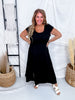 Black Maxi Dress With Cap Sleeves & High Slit - Whiskey Skies - COZY CO