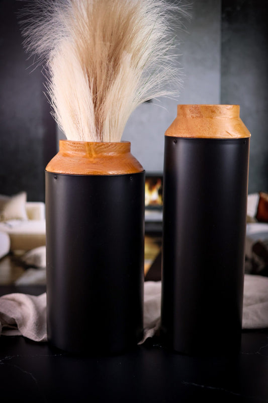 Black Metal and Wood Vases (2 Sizes) - Whiskey Skies - SULLIVANS