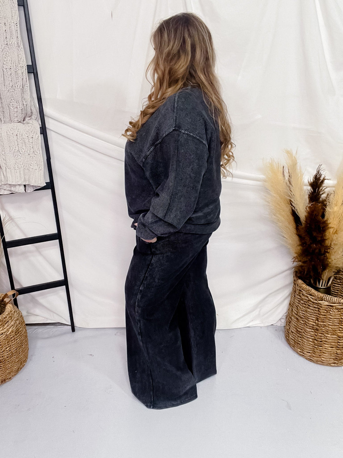 Black Mineral Washed Straight Leg Lounge Pants - Whiskey Skies - MOON RYDER