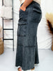 Black Mineral Washed Wide Leg Cargo Pants - Whiskey Skies - EASEL