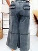 Black Mineral Washed Wide Leg Cargo Pants - Whiskey Skies - EASEL