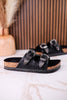Black "Morgana" Dual Strap Tooled Faux Leather Sandals - Whiskey Skies - NAUGHTY MONKEY