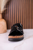 Black "Morgana" Dual Strap Tooled Faux Leather Sandals - Whiskey Skies - NAUGHTY MONKEY