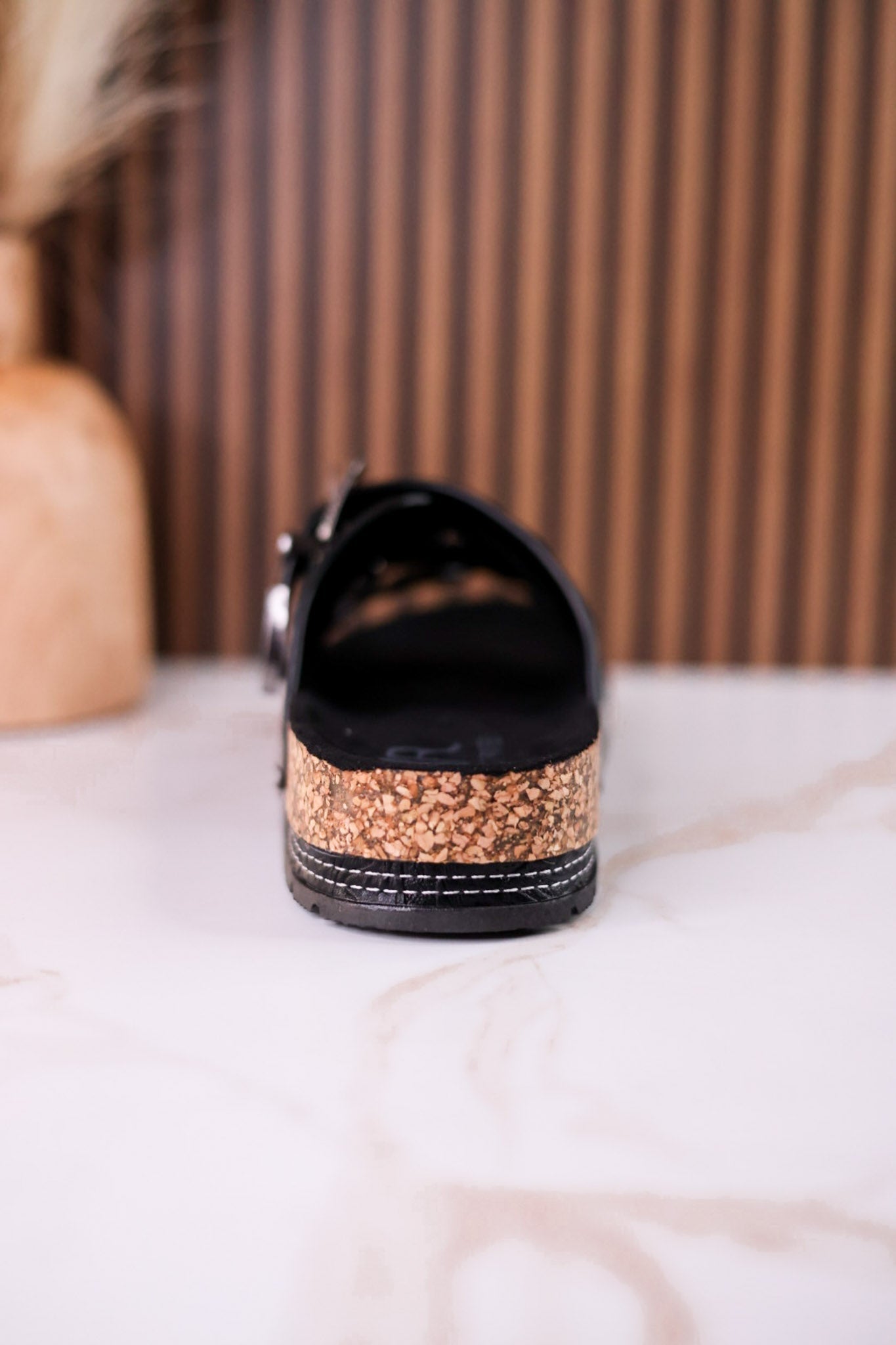 Black "Morgana" Dual Strap Tooled Faux Leather Sandals - Whiskey Skies - NAUGHTY MONKEY