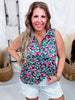 Black Multi Colored Floral Sleeveless Top W/ Front Zipper - Whiskey Skies - DEAR SCARLETT
