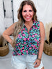 Black Multi Colored Floral Sleeveless Top W/ Front Zipper - Whiskey Skies - DEAR SCARLETT