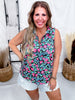 Black Multi Colored Floral Sleeveless Top W/ Front Zipper - Whiskey Skies - DEAR SCARLETT