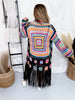 Black Multicolor Crochet Fringe Open Front Cardigan Duster - Whiskey Skies - SWEET GENERIS