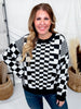 Black & Off White Chic Checkered Casual Pullover Sweater - Whiskey Skies - SWEET GENERIS