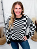 Black & Off White Chic Checkered Casual Pullover Sweater - Whiskey Skies - SWEET GENERIS
