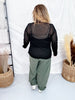 Black On Black Checkerboard Long Sleeve Mesh Top - Whiskey Skies - JADE BY JANE