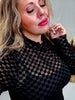 Black On Black Checkerboard Long Sleeve Mesh Top - Whiskey Skies - JADE BY JANE