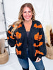 Black Open Front Cardigan With Orange Bats & Jack - O - Lanterns - Whiskey Skies - BIBI