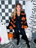 Black Open Front Cardigan With Orange Bats & Jack - O - Lanterns - Whiskey Skies - BIBI