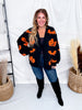 Black Open Front Cardigan With Orange Bats & Jack - O - Lanterns - Whiskey Skies - BIBI