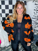 Black Open Front Cardigan With Orange Bats & Jack - O - Lanterns - Whiskey Skies - BIBI