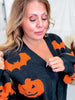 Black Open Front Cardigan With Orange Bats & Jack - O - Lanterns - Whiskey Skies - BIBI