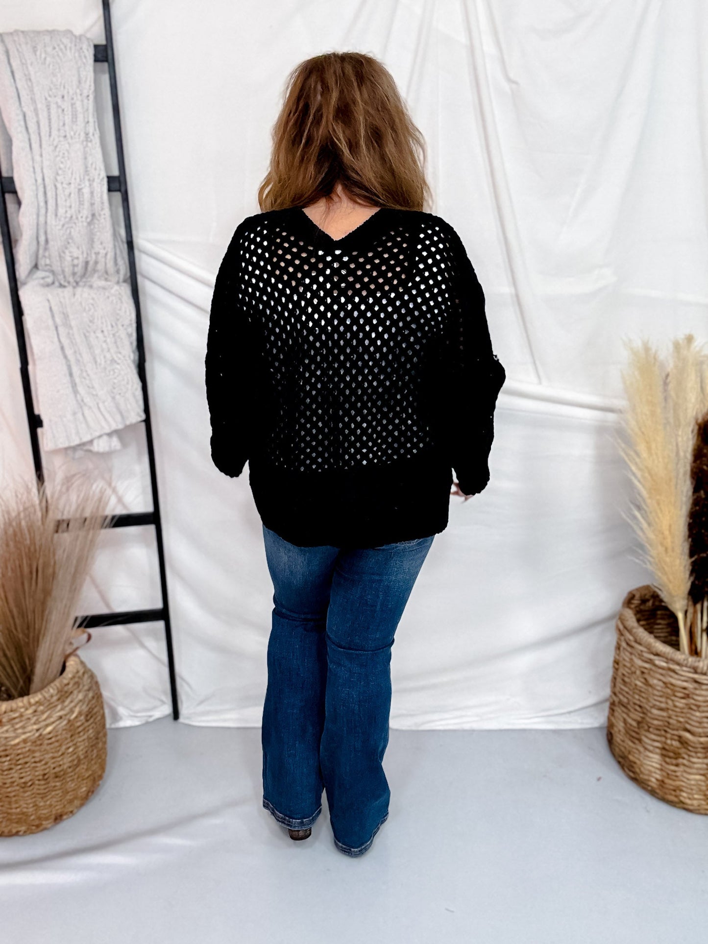 Black Open Front Crochet Cardigan - Whiskey Skies - EE:SOME